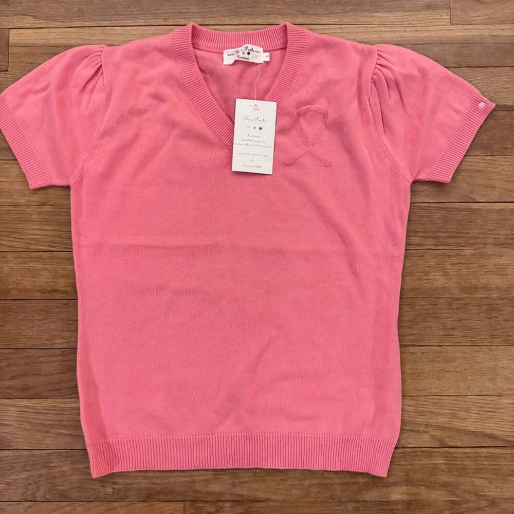 NWT Three Purls Women's Pink Breast Cancer Awareness V-Neck Sweater - Sz S
 b82